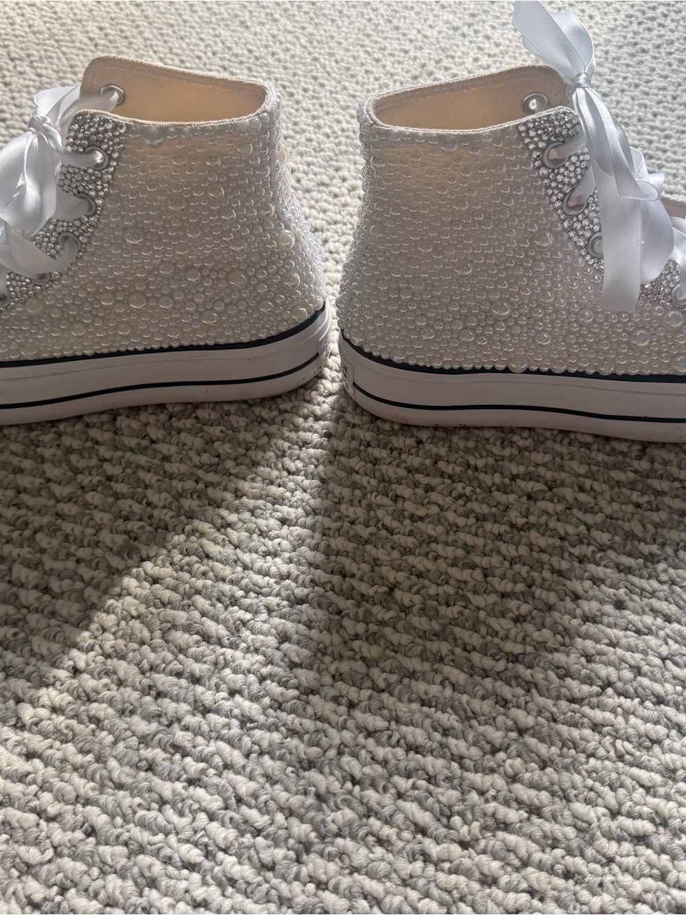 White Converse Pearl & Crystal High-Top Sneakers. Bride, bachelorette , wedding - Picture 4 of 7